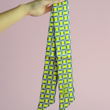 Haute Redd Neon Yellow & Grey Checkers Silk Twilly Scarf