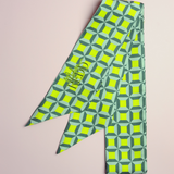 Haute Redd Neon Yellow & Grey Checkers Silk Twilly Scarf