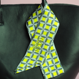 Haute Redd Neon Yellow & Grey Checkers Silk Twilly Scarf