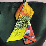 Haute Redd Orange & Yellow Flowers & Animal Silk Twilly Scarf