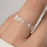 Sterling Silver Flower 18K White Gold Flower Open Ring