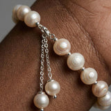Silver White Freshwater Pearl Copper Bracelet