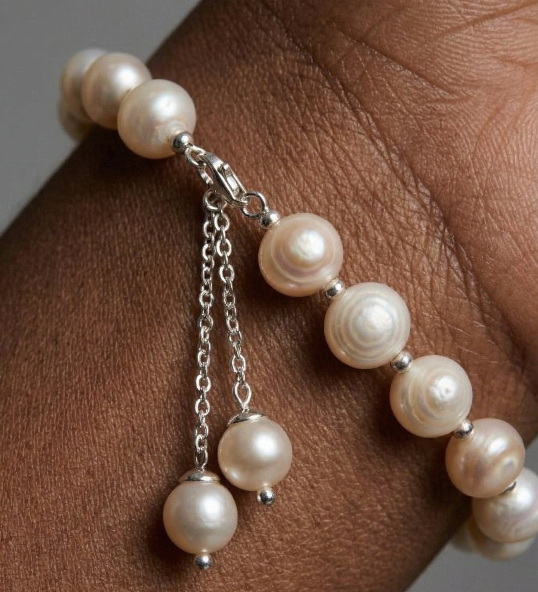 Silver White Freshwater Pearl Copper Bracelet