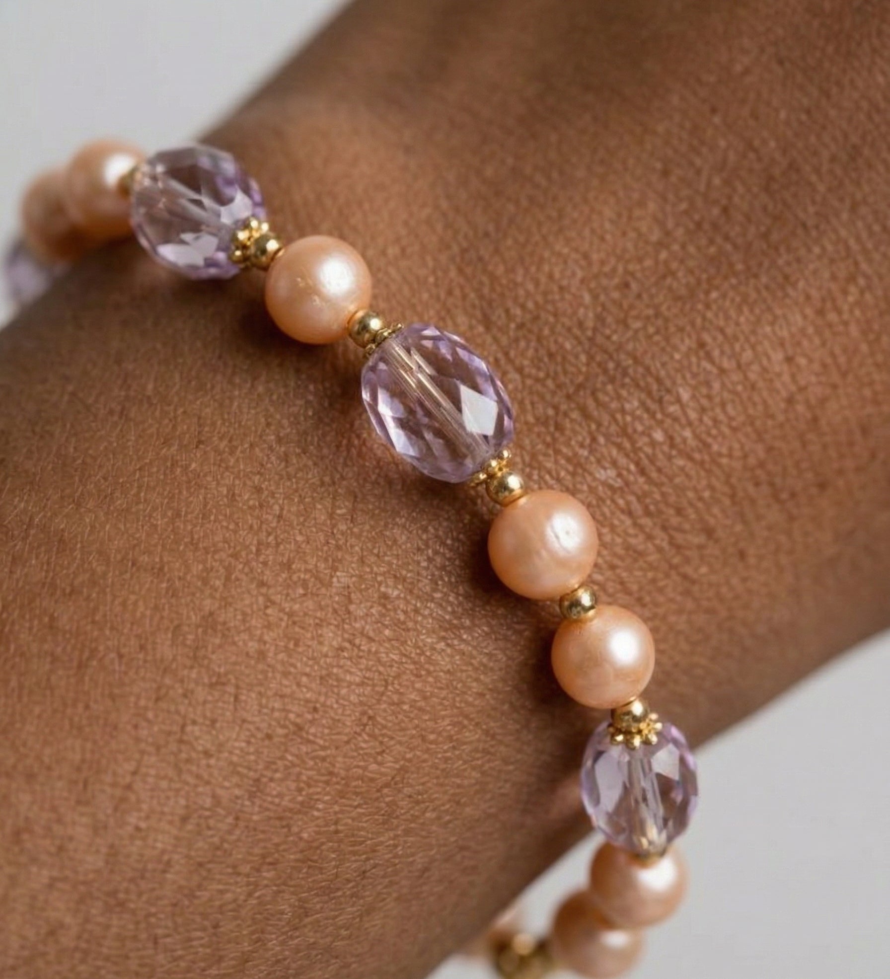 Purple Freshwater Pearl Beaded Crystal Bracelet