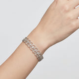 Geometric Intricate Vintage Lace Inspired Stainless Steel White Gold Bangle Bracelet