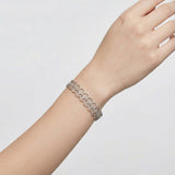 Geometric Intricate Vintage Lace Inspired Stainless Steel White Gold Bangle Bracelet