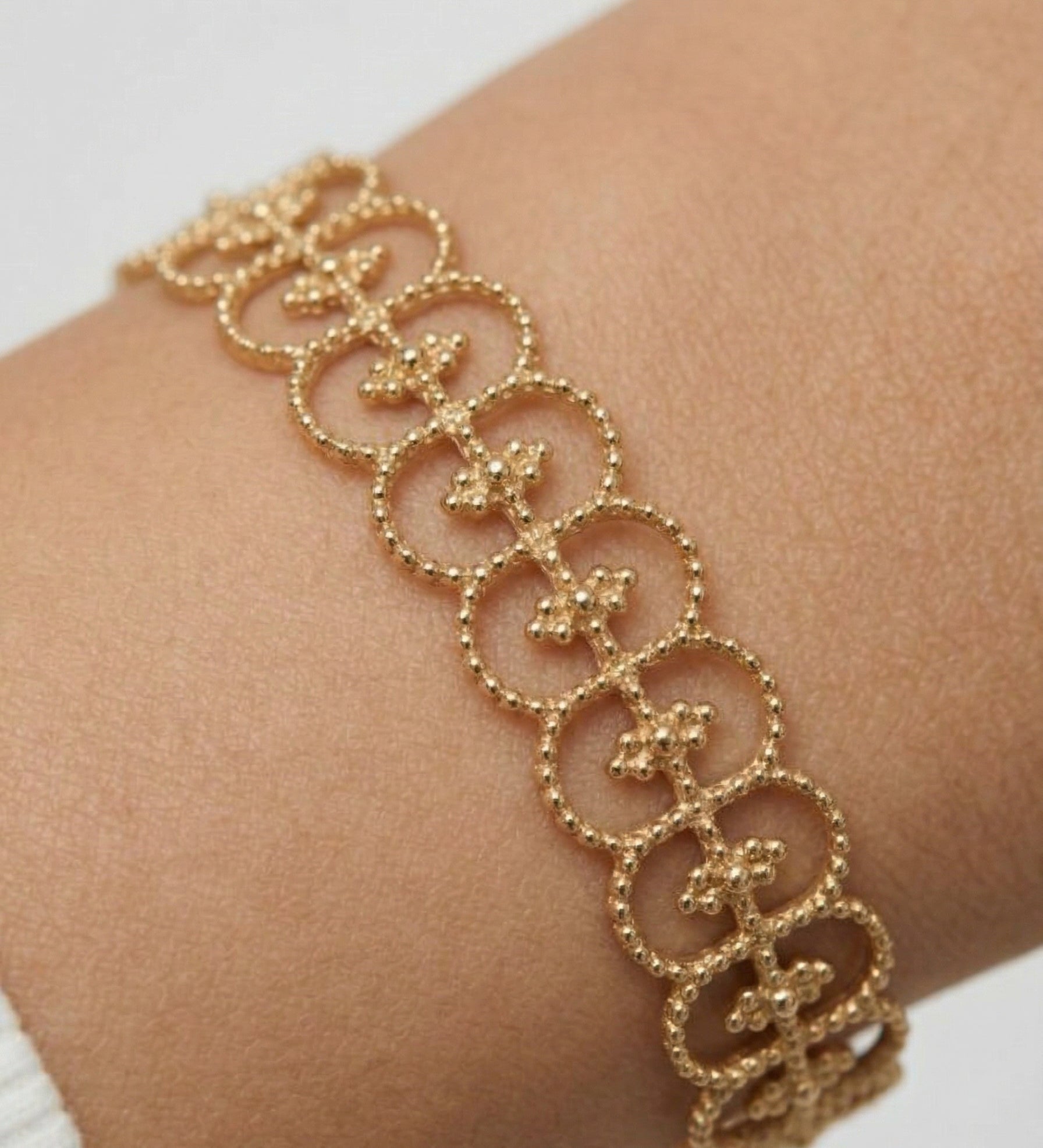 Geometric Intricate Vintage Lace Inspired Stainless Steel Gold Bangle Bracelet
