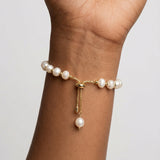 Gold White Freshwater Pearl Copper Bracelet