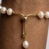 Gold White Freshwater Pearl Copper Bracelet