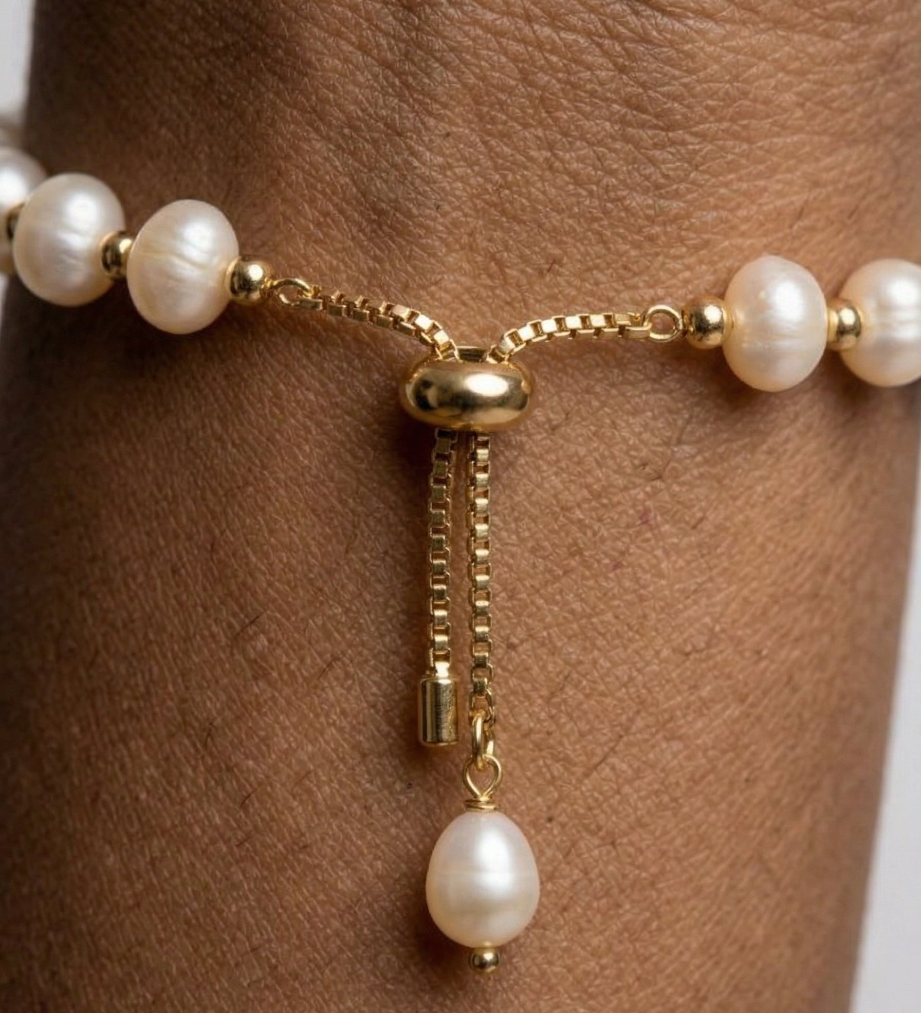 Gold White Freshwater Pearl Copper Bracelet