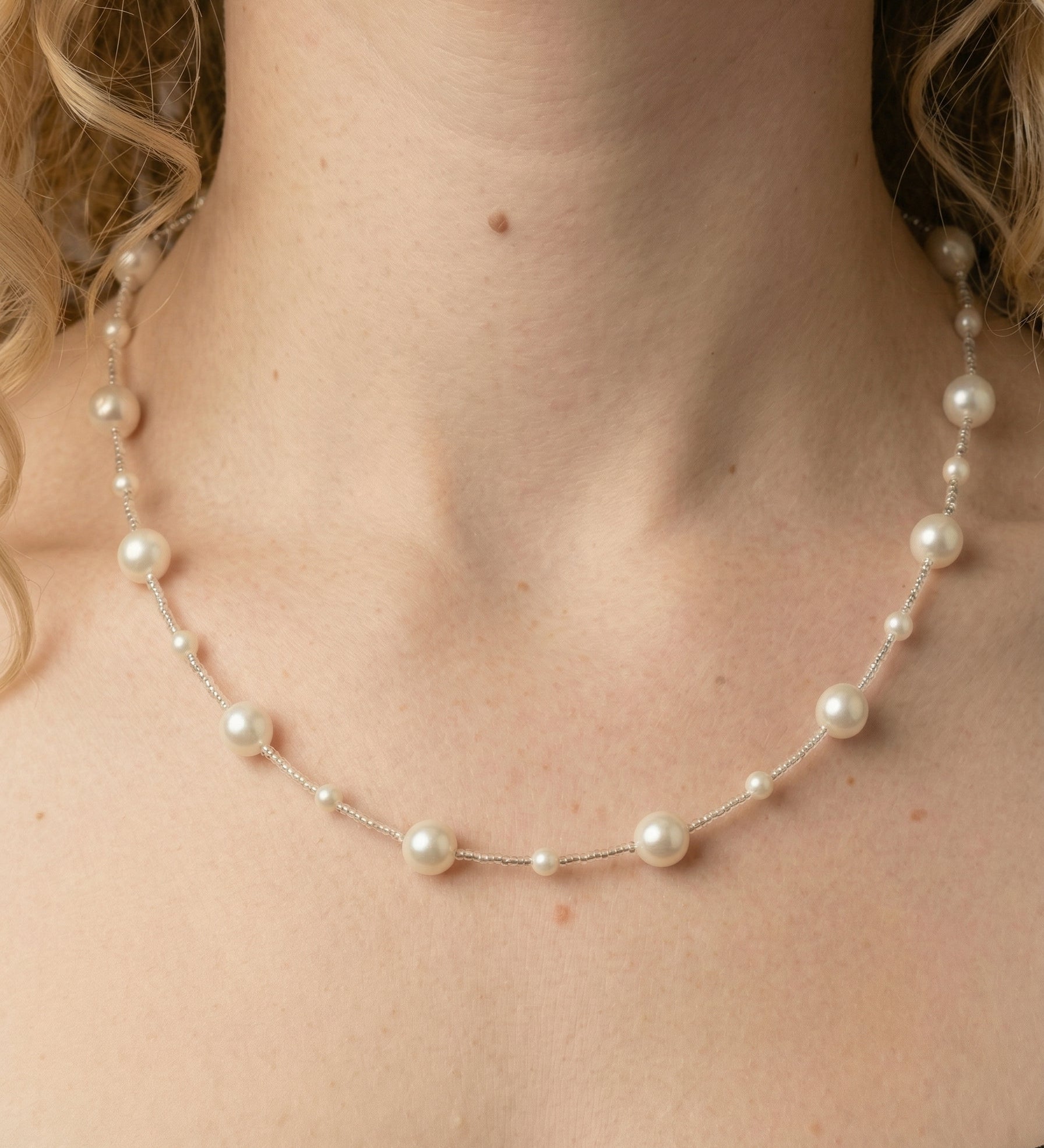 Sterling Silver Pearl Minimalist Beaded Necklace