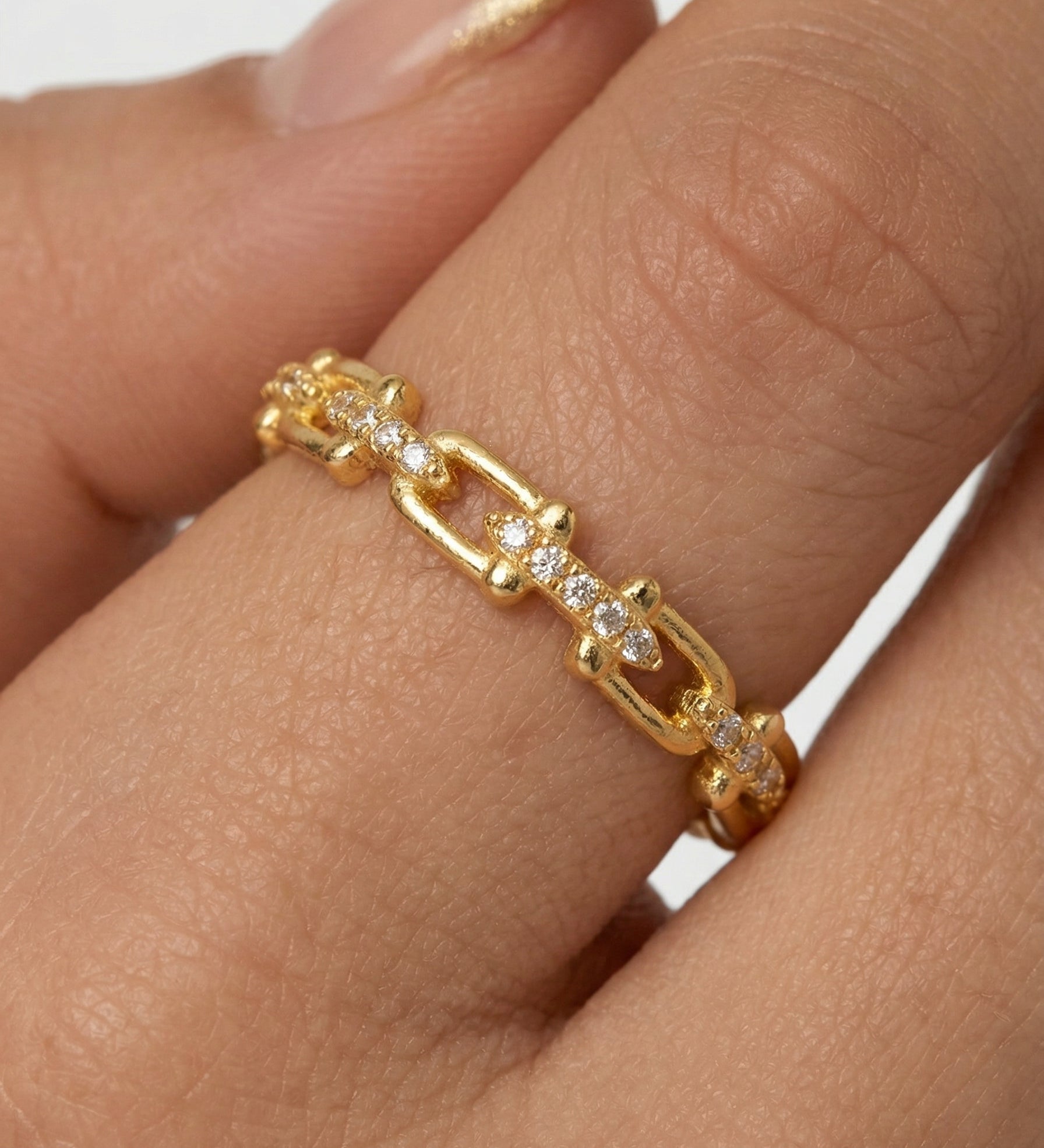 Sterling Silver Geometric Splicing Zircon Gold Open Ring