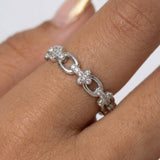 Sterling Silver Geometric Splicing Zircon Platinum Open Ring