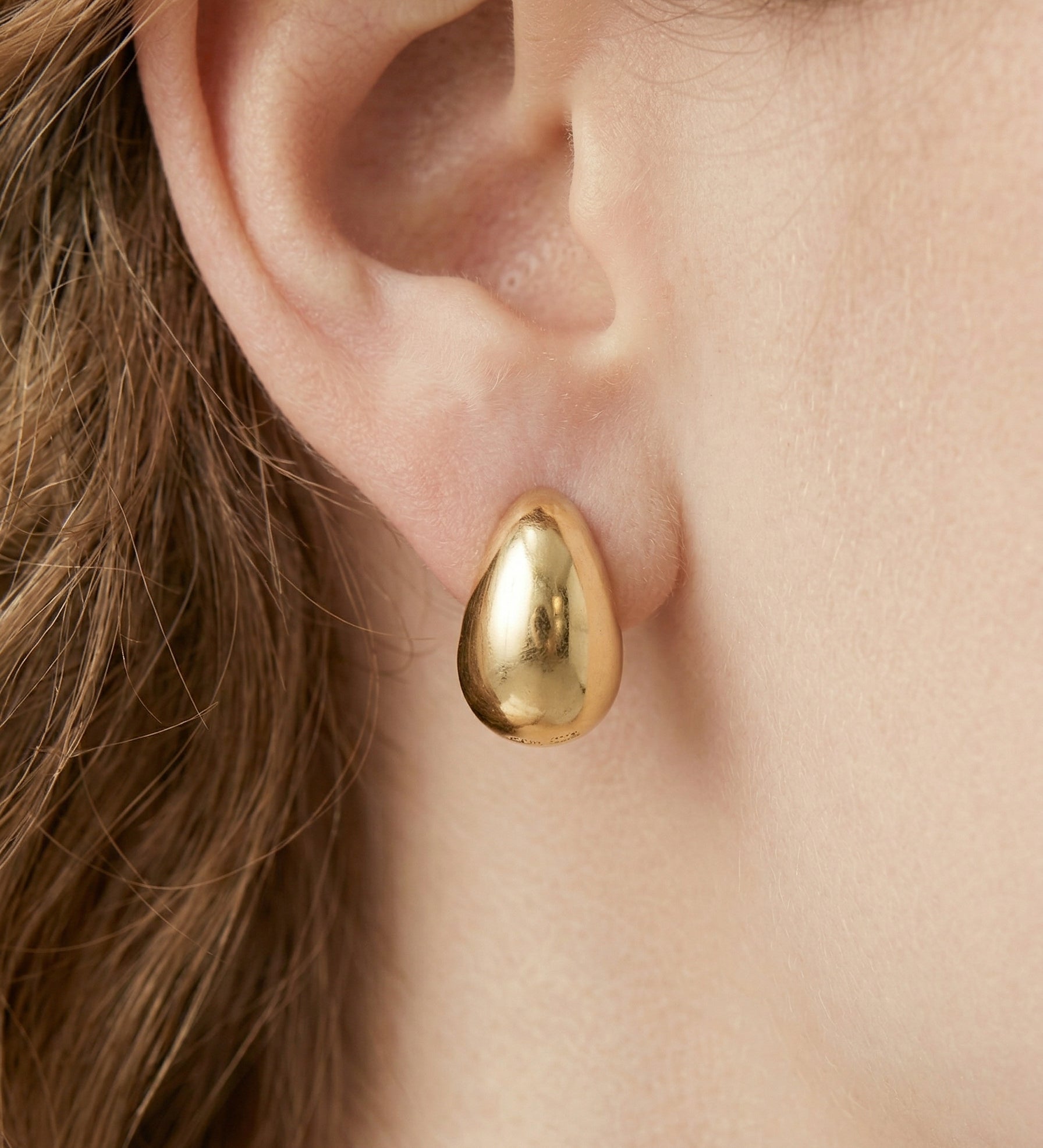 Sterling Silver Bean Stud Earrings - 18K Yellow Gold Plated