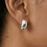 Sterling Silver Bean Stud Earrings - 18K White Gold Plated