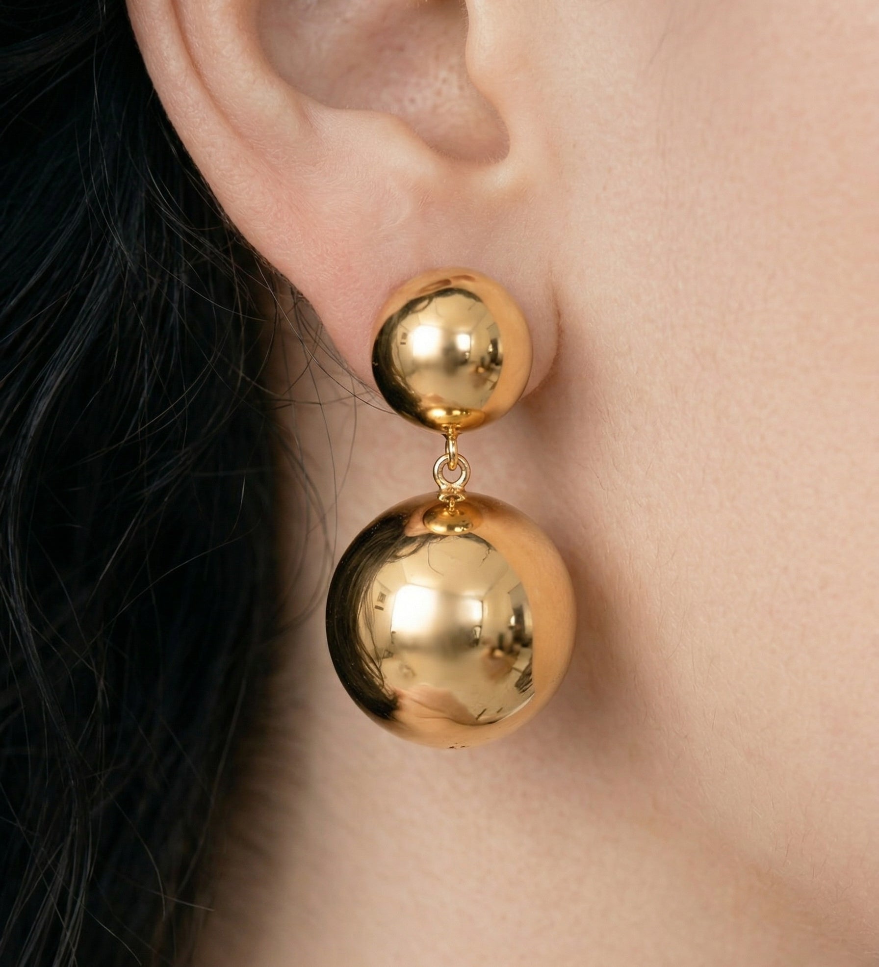 Stainless Steel Large Gold Double Ball Earrings