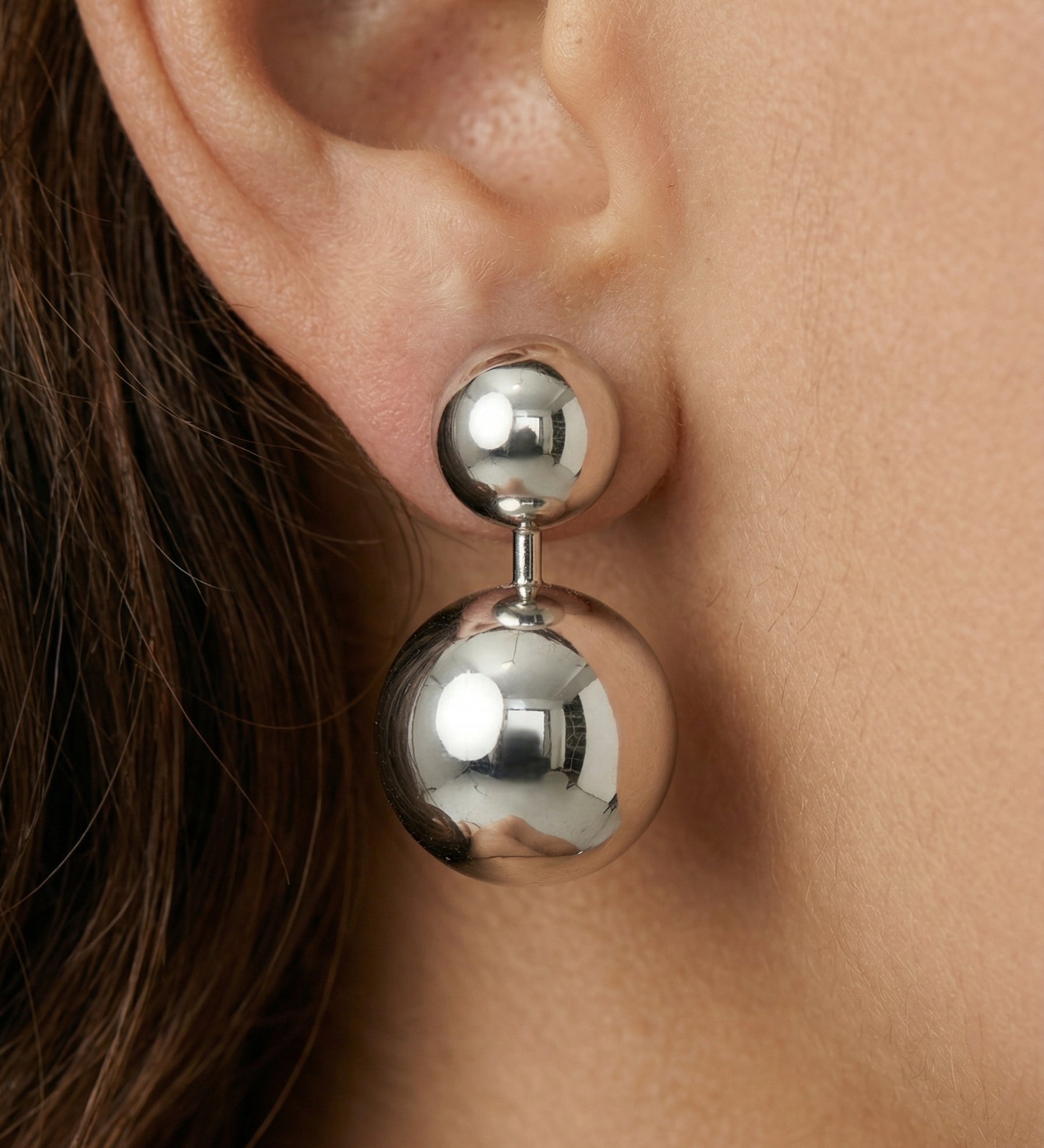 Stainless Steel Large SIlver Double Ball Earrings