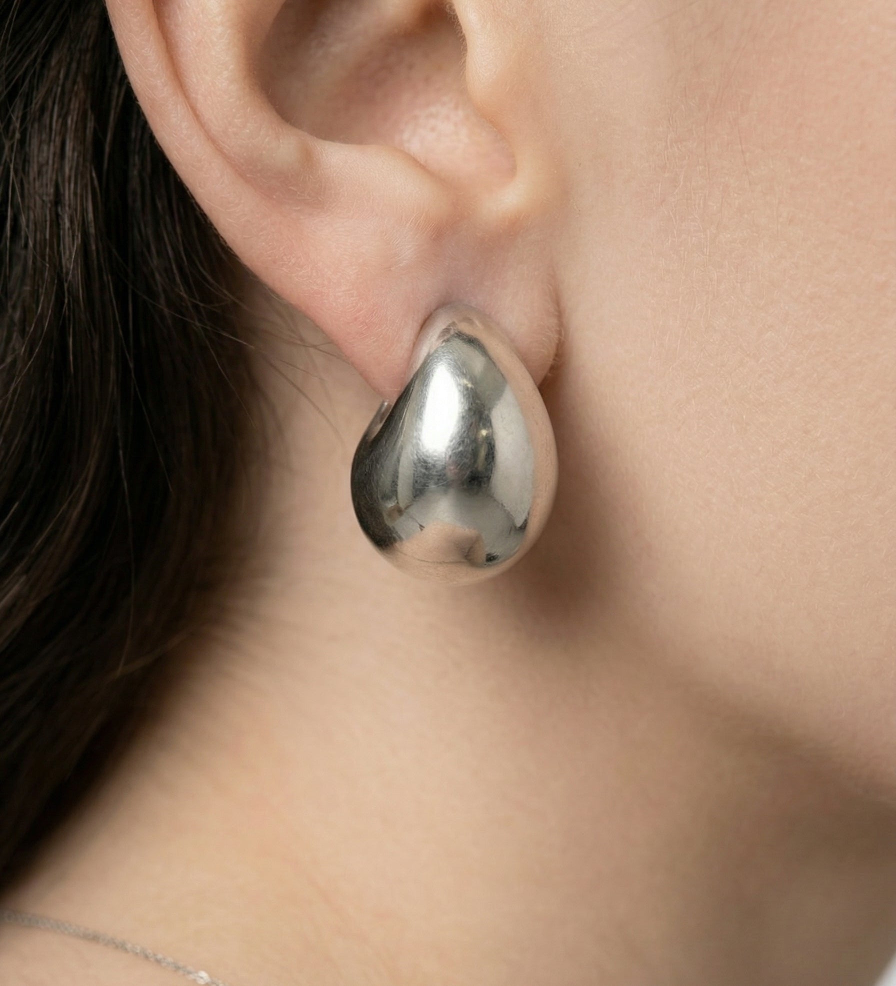 Titanium Steel Large Crescent Shape Earrings - White Gold