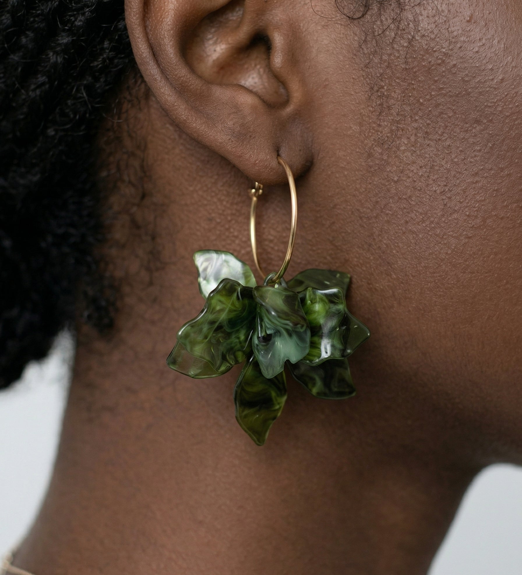 Jade Green Sterling Flower Drop Earring Silver Retro