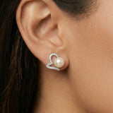 Sterling Silver Imitation Pearl Heart Minimalist Stud Earrings