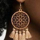 Ivory Wood Lace Round Earrings