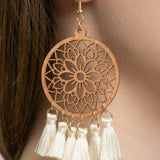 White Wood Lace Round Earrings