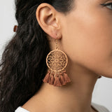 Rust Wood Lace Round Earrings