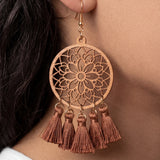 Rust Wood Lace Round Earrings