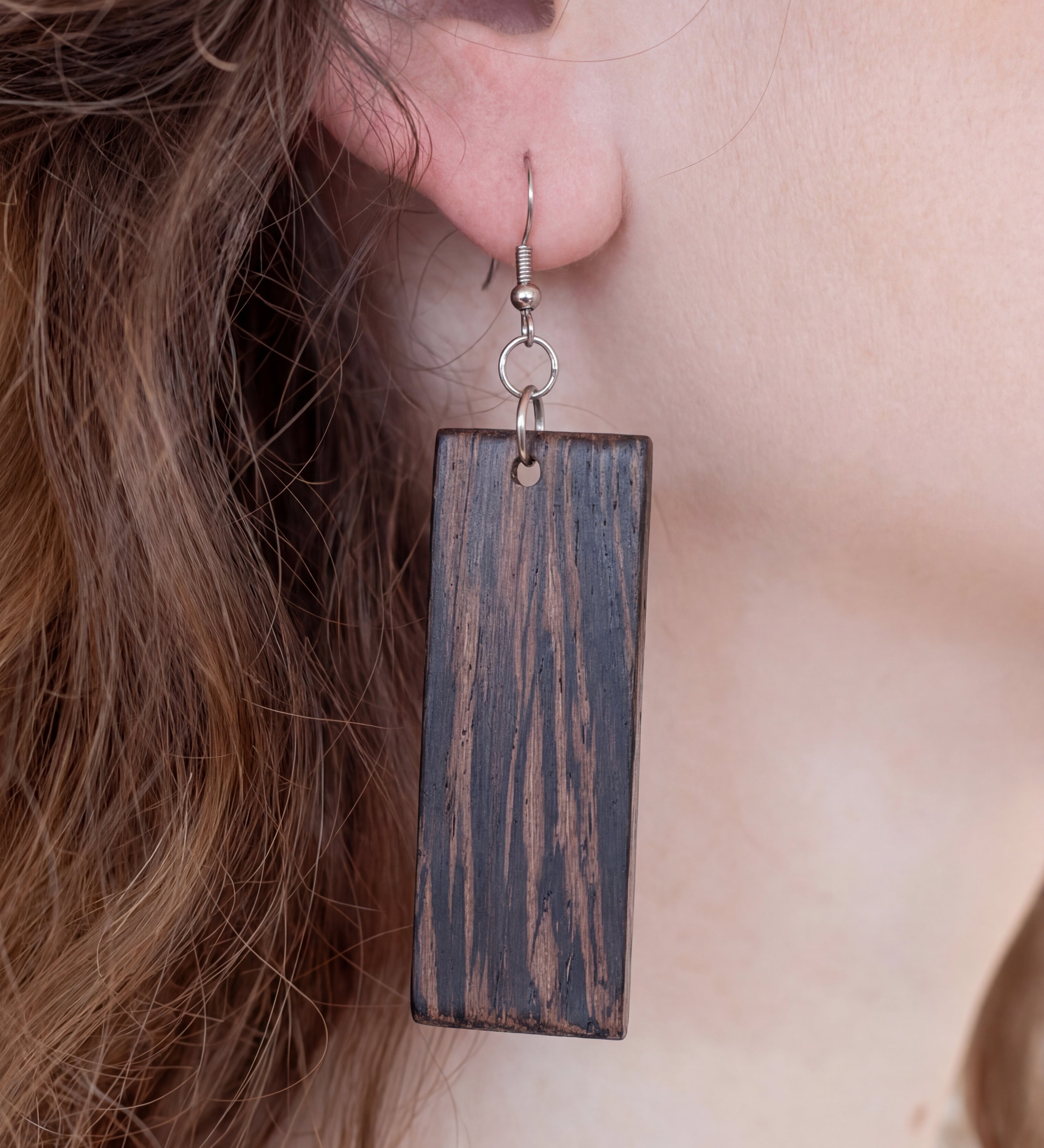 Wenge Wood Rectangle Earrings