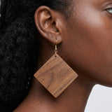Walnut Wood Square Earrings