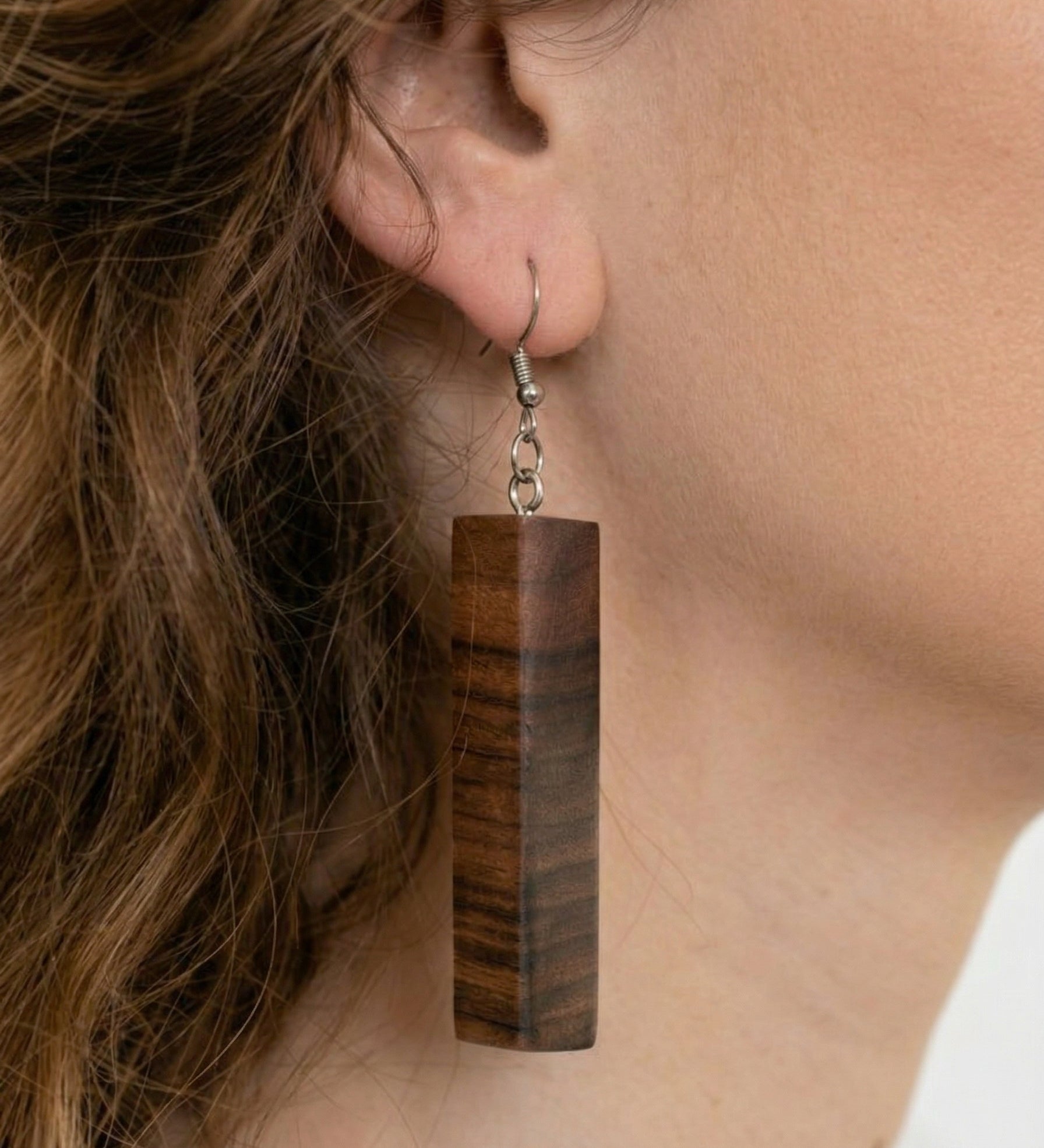 Cherry Wood Square Prism Earrings