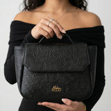 Vintage Rose Top Handle Leather Satchel Bag