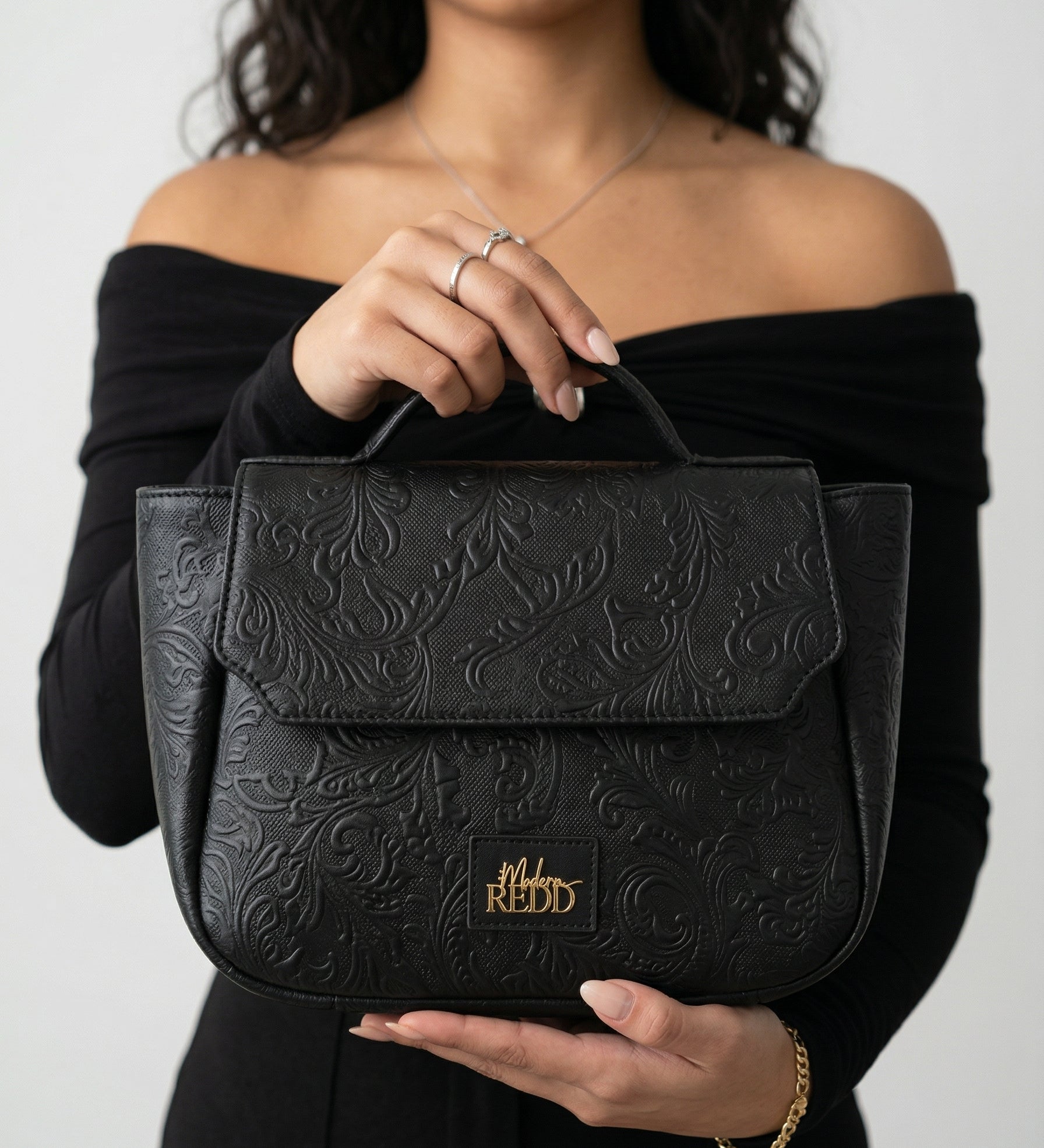 Vintage Rose Top Handle Leather Satchel Bag